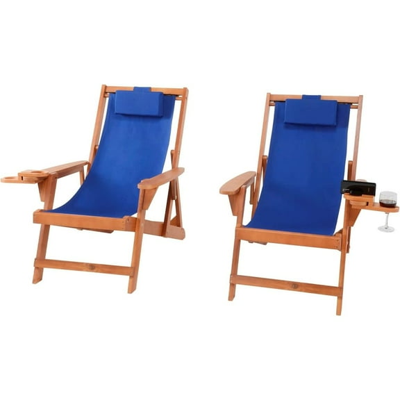 W Unlimited Romantic Wood Sling Chair w/ Cup & Wine Holder in Walnut (Set of 2)