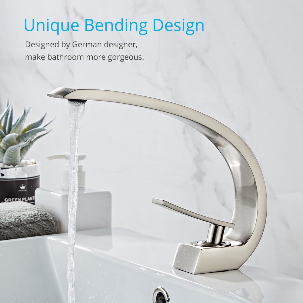 Wovier Brushed Nickel Bathroom Sink Faucet with Supply Hose,Unique Design Single Handle Single Hole Lavatory Faucet,Basin Mixer Tap Commercial