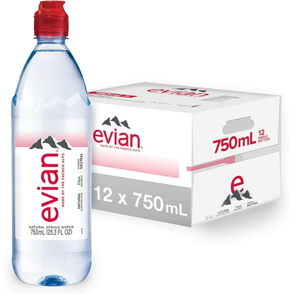 evian Eau de Source Naturelle 750 ml Bonnet de Sport, 12 Unités