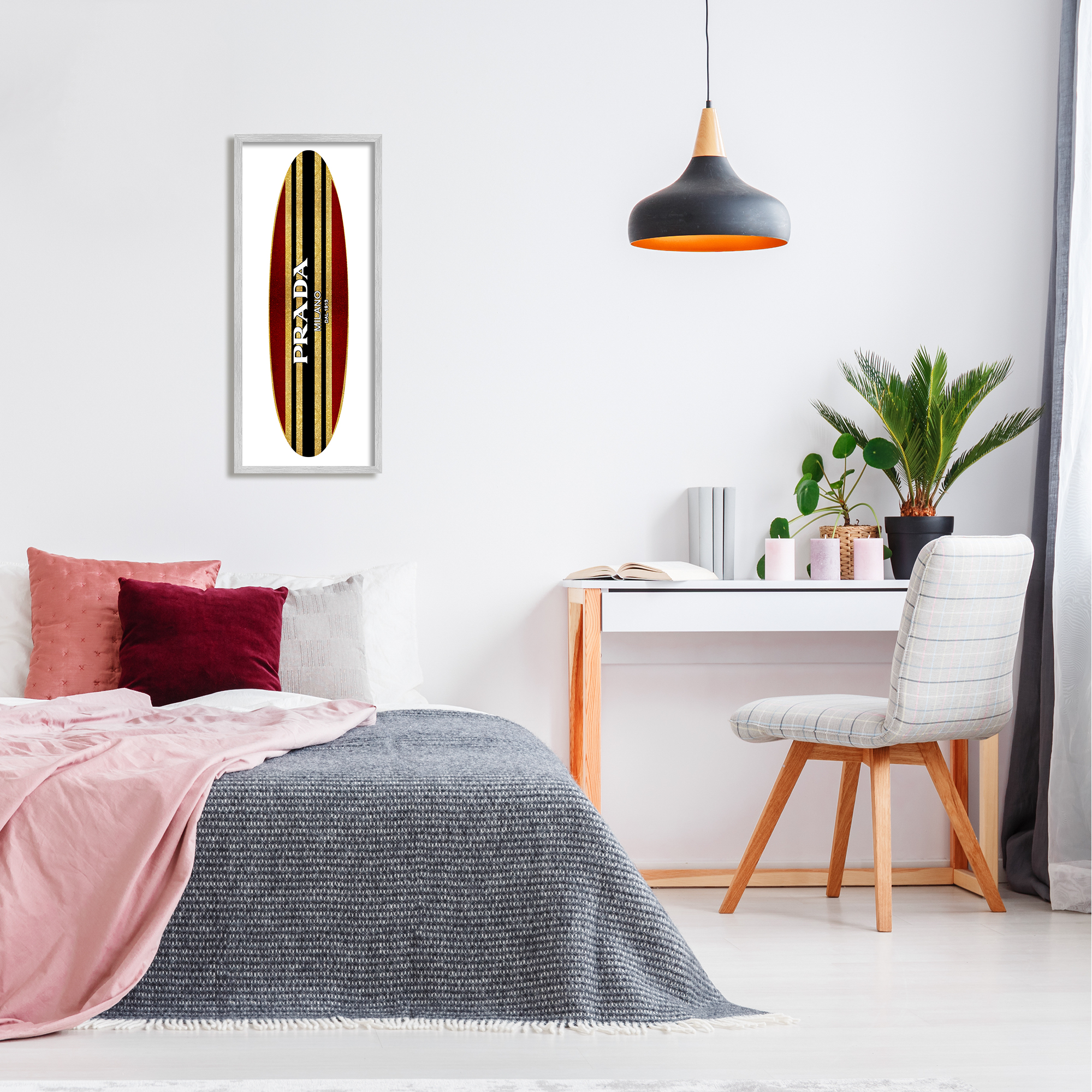 Red Black Fashion Stripes Trendy Designer Surfboard Beauty & Fashion Graphic Art Framed Art Print Wall Art
