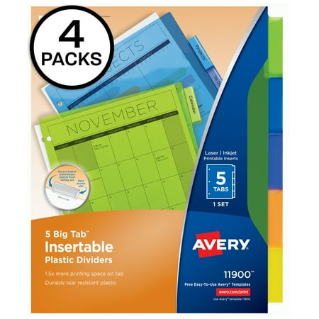 Big Tab Insertable Plastic Dividers 5 Multicolor Tab 4 Sets (11900)