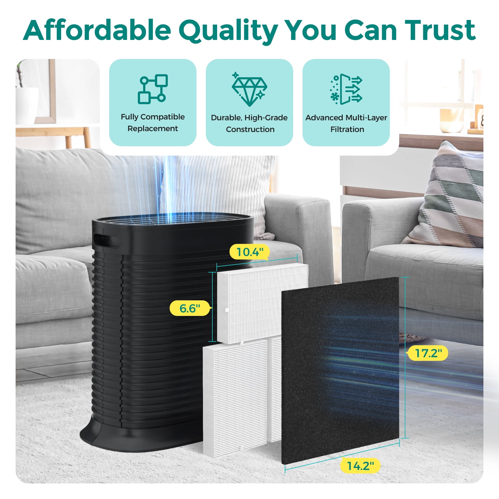 Fil-fresh HPA300 Replacement Filter Kit for Honeywell HPA300 Air Purifiers, Includes 3 Genuine HEPA Filters and 4 Pre-Filters, Complete 7-Piece Set
