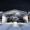 thumbnail image 2 of Memoryfield 20x20FT Metal Carport w/LED Light, Removable PE Sidewalls, Portable Car Garage with Galvanized Steel Roof for Trucks & Boats, Gray & White, 2 of 10