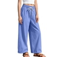 thumbnail image 6 of Oiangi Girls Beach Pants Elastic Waist Wide Leg Trousers Casual Rolled Up Pant for Summer Vacation Blue 12 Years, 6 of 8