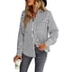 thumbnail image 1 of Blusa a rayas con botones y bolsillo con cuello en V y manga larga para mujer para uso diario Negro M, 1 of 6