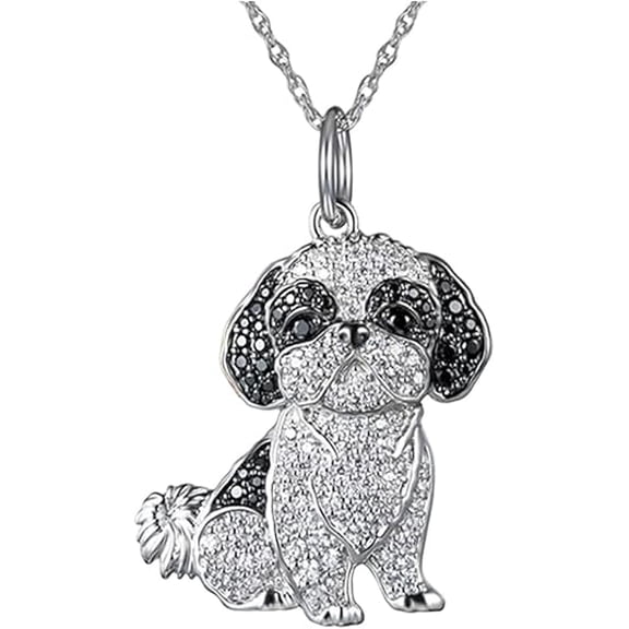 Cute Crystal Shih Tzu Dog Pendant Necklace Cartoon Animal Dog Necklace Jewelry for Pets Lover