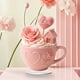thumbnail image 1 of Regalo romántico de adorno de taza de té | Decoración acrílica en forma de corazón 15cm | Juego de tazas de té con temática de amor, platillo a juego, cuchara para remover | Acabado brillante, 1 of 4