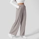 thumbnail image 4 of Pantalones de vestir de cintura alta y pierna ancha para mujer: cintura elástica, algodón y lino, bolsillos; pantalones informales de oficina., 4 of 7