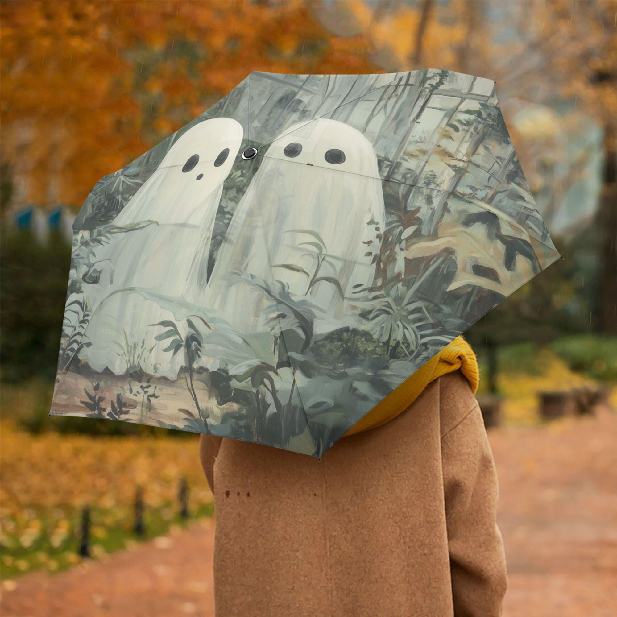 FORMRS Travel Umbrella Folding Auto Open Close Windproof Rain UV Protection, Ghosts Playing in A Garden