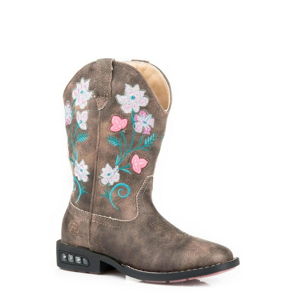 Roper Girls Dazzle Floral Lights Square Toe Cowboy Mid Calf Boots