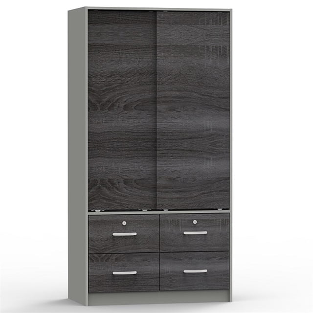 Better Home Products Sarah Modern Wood Double Sliding Door Armoire in Gray