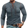 thumbnail image 2 of Zedker Mens Long Sleeve T-Shirts Casual Waffle Lace Up Cotton Shirts Crewneck Henley Outdoors Pullover Tops, 2 of 9