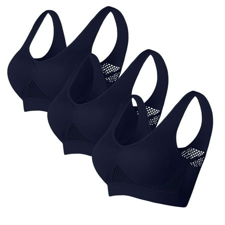 Elvqul Bras for Women Navy 3 Pack Bralette Wireless Push-Up Underwear Breathable Nylon Bras