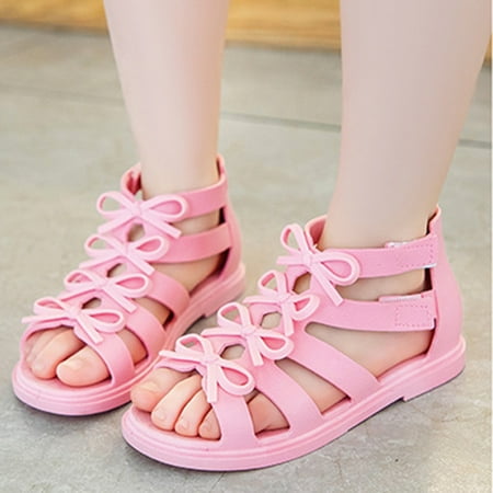 

Huilaibazo 4-9Y Girls Sandals Kids Toddler Girls Soild Bowknot Princress Shoes Soft Sole Non Slip Beach Shoes Sandals