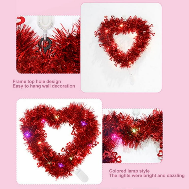 2 Pack Artificial Wreath Heart Shaped Pendant Wall Front Door Hanging  Ornament for Home Decor Wedding Party Valentine's Day Decoration 