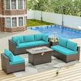 thumbnail image 3 of ALAULM 11 Pcs Patio Furniture Set with 2 Wicker Swivel Chairs & Stainless Steel Gas Fire Pit Table, Brown/Blue, 3 of 8
