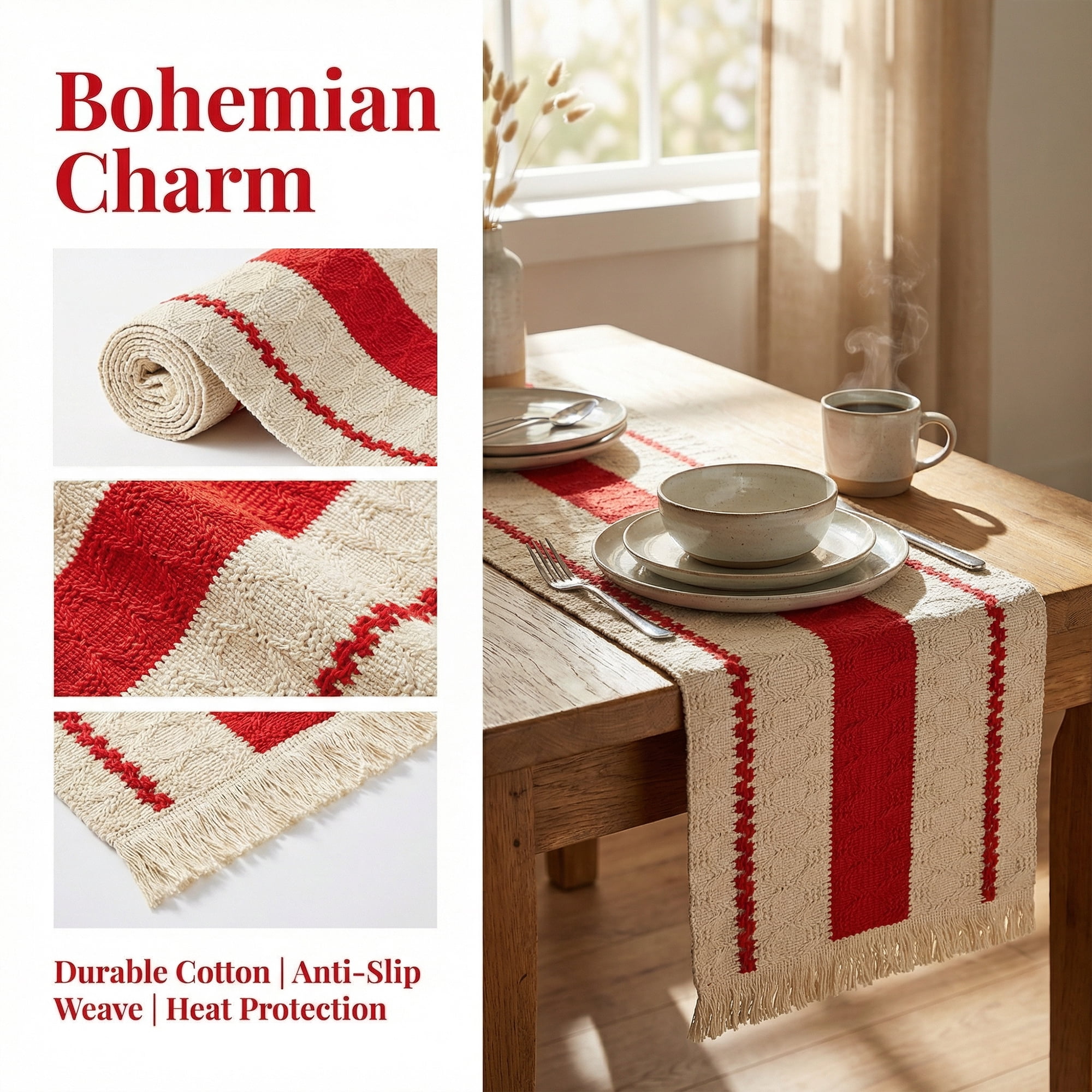 Unique Bargains Farmhouse Polyester Table Runner for Birthday Decoration Red 11.8"x70.9"
