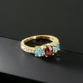 thumbnail image 3 of Gem Stone King 2.82 Ct Oval Checkerboard Red Garnet Blue Zircon 18K Yellow Gold Plated Silver Moissanite Ring (Size 9), 3 of 4
