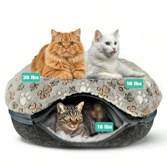 Peekaboo Cat Cave Cave Cat Beds For Indoor Cats Large Up To 30lbs Cats Donut Tunnels Kitten Bed Cave With Two Fluffy Fleece Cat Blanket Washable Pet Bed 24 X 24 X 11 In Dark Grey