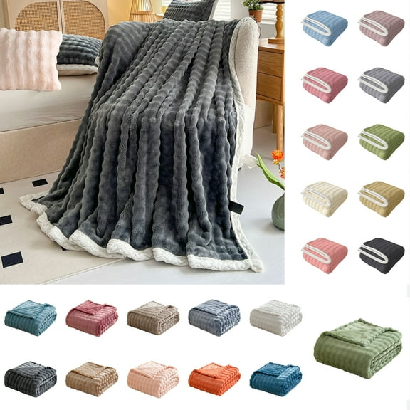 Throw Blanket for Couch Clearance, Hwkond Solid Colour Flannel Rabbits Hair Blanket Nap Cover Blanket Heavy Sofa Blanket Velvet Blanket(Black Gray,70x100cm)