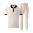 thumbnail image 4 of Gytharion Men's 2 Piece Classic Walffe Sets Turn-down Collar Zippered Short Sleeve Tops with Drawstring Long Pants Sets Soild Color Casual Outfits, 4 of 5