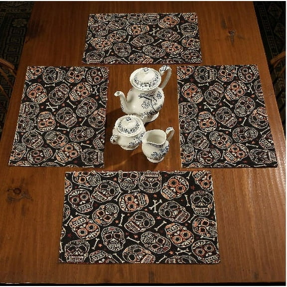 Gilbin Halloween Tapestry Washable Table Place Mats Set of 4,Ghost Skull Pumpkin Trick Treat Table Decoration