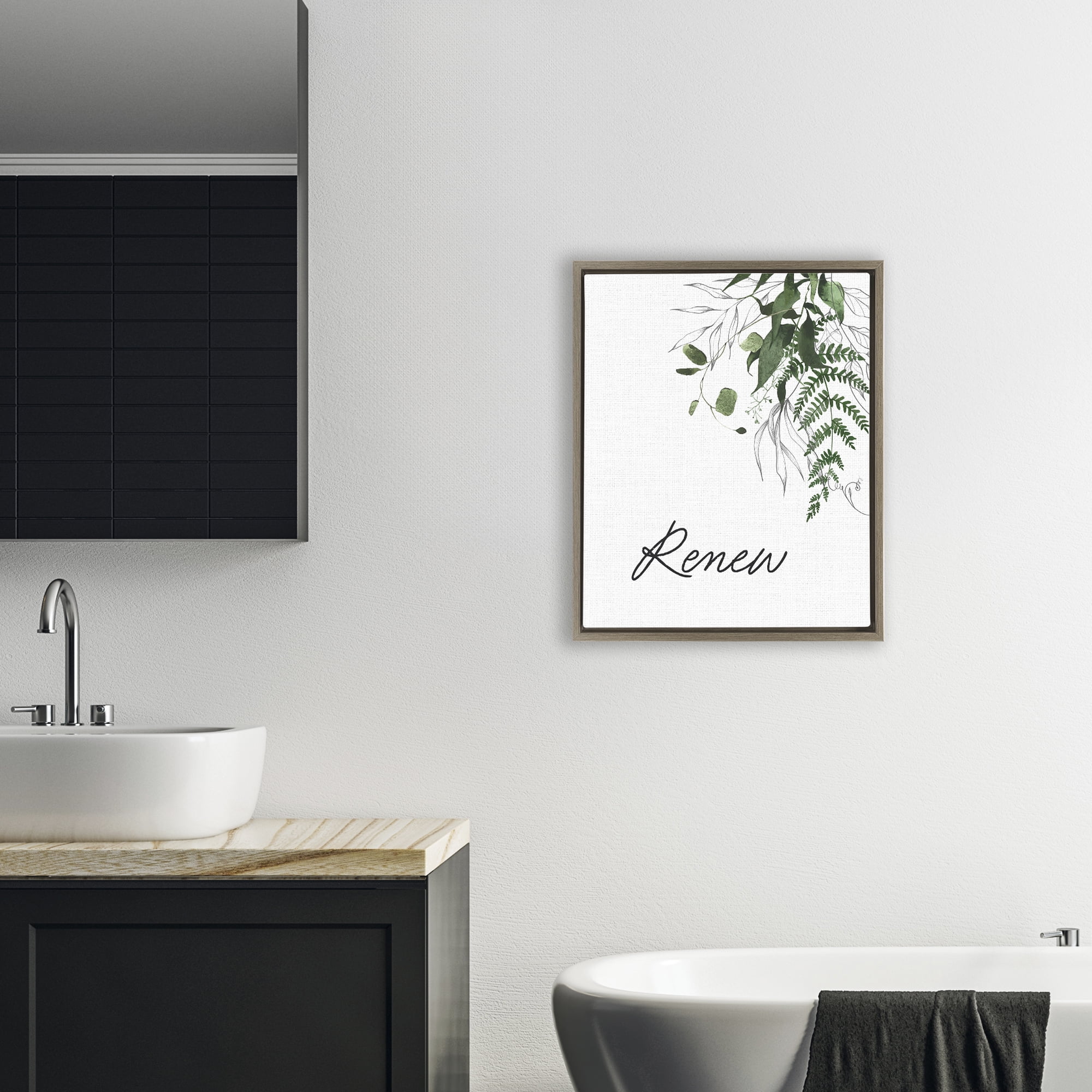 Renew Ferns & Botanicals Brown Framed Floater Canvas Wall Art, design by Lettered and Lined