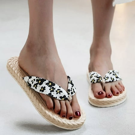 

Ykohkofe Spring And Summer Casual Women s Slippers With Rubber Plastic Flat Bottom Daisy Cloth With Flip Flops