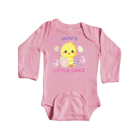 

Inktastic Mimi s Little Chick Cute Easter Chick with Colorful Eggs Gift Baby Boy or Baby Girl Long Sleeve Bodysuit