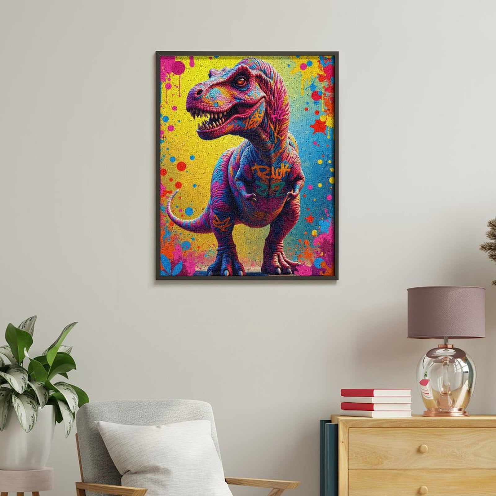 Paint By Numbers Kit for Adults Beginner - Colorful Graffiti Dinosaur Art DIY Canvas Painting Kits for Adults, Frameless Paint By Number for Adults for Home Wall Decor 16x20 Inch