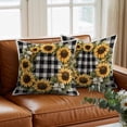 thumbnail image 3 of Spring Sunflower Wreath Throw Pillow Cover Black White Plaid Cotton Linen Cushion Cover Throw Pillow Case with Invisible Zipper for Couch Sofa Bed Chair Car 18x18 Inch, 3 of 9