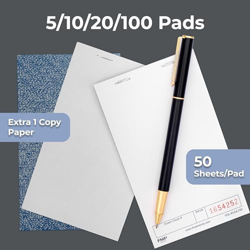 FMP Brands 20 Pack Guest Checks Pads, Server Notepad for Waitress, Memo Scratch Pad Server Waitress Waiter Book, Order Pads for Servers, Numbered Paper Notepads for Restaurant, Bar, Cafe, Diners