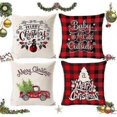 thumbnail image 1 of Christmas Throw Pillow Covers 45x45cm Set Of 4, Linen Christmas Pillowcase Buffalo Plaid Pillow Case Farmhouse Christmas, 1 of 1