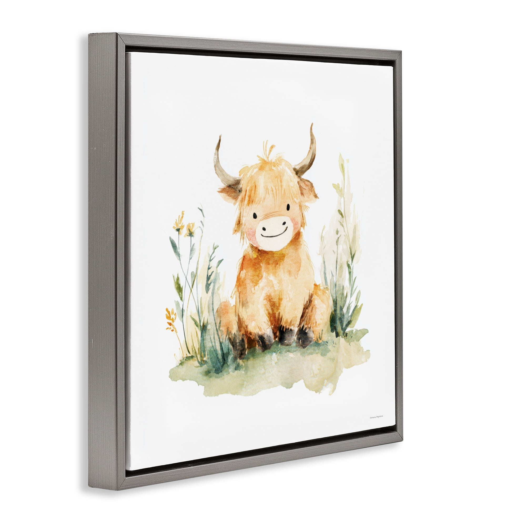 Stupell Industries Little Highland Calf Gray Framed Floater Canvas Wall Art, design by Svetlana Aleynikova