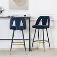 thumbnail image 3 of Velvet Fabric 29.5" Bar Stools with Nailheads and Gold Tipped Black, Modern Kitchen Stools with Wingback and Footrest, Upholstered Bar Chairs Solid Metal Leg for Kitchen (Set of 4), 3 of 8