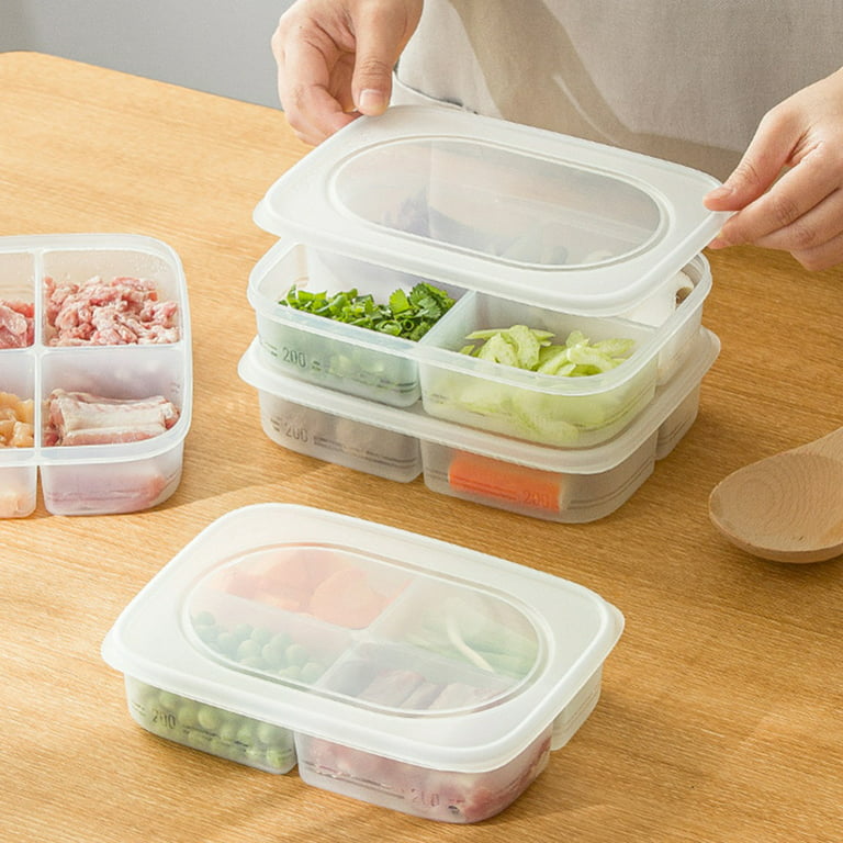 2 Pack Veggie Tray with Lid Food Storage Containers Square Fruit Divided  Snack Container with 4 Compartments for Refrigerator
