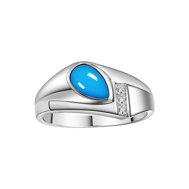 RYLOS Men's Rings Sterling Silver Ring - Timeless Pear Shape Cabochone Gemstone & Diamonds - Tear Drop Cabochon TURQUOISE Rings For Men Size 10