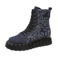 thumbnail image 6 of Women's Ankle Boots Floral Rose Pattern Platform Shoes Round Toe Lace-up Casual Boots Winter Flat Short Boot, 6 of 9