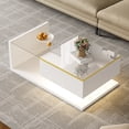 thumbnail image 3 of 35.4 inch Long Coffee Table, High-Gloss White. Side Tables, Coffee Tables with Glass and LED Effect, 3 of 23