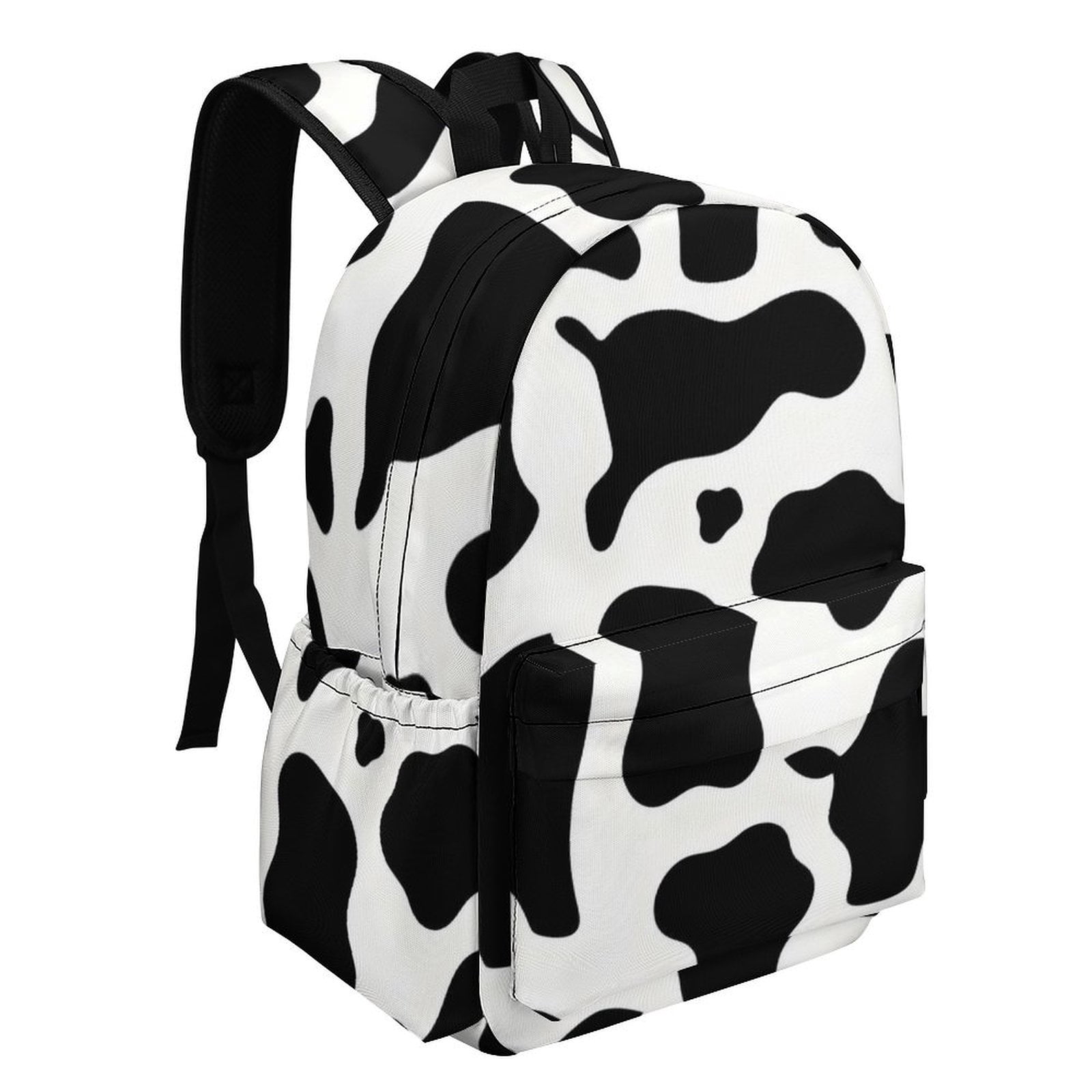 Large Capacity Half Print Backpack 11.8×16.5×5.9in Multifunctional Zipper Design Convenient Switch Simple Cow Print Pattern, Vector Art Style_4