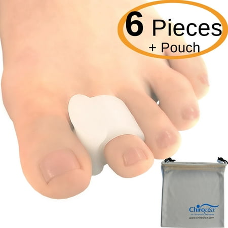 Chiroplax Toe Separators Spacers (6 Pieces+ 1 Pouch) Gel Toe Spreader for Bunion Relief, Overlapping Hammer Toes Corrector Straightener (Combo-2Ss 2Ms 2Ls, White)
