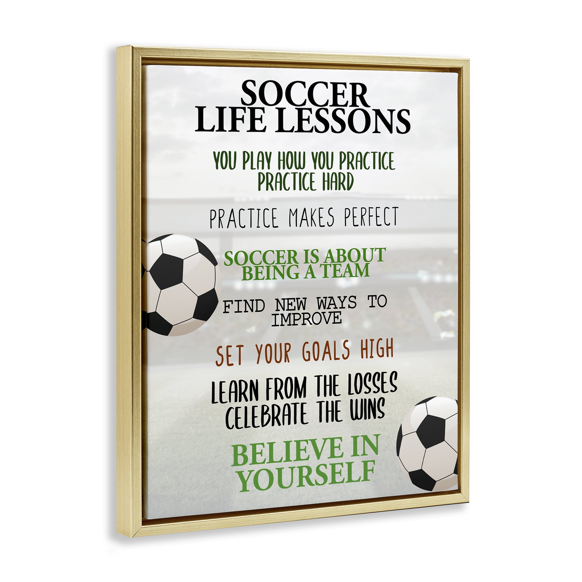 Soccer Life Lessons Gold Framed Floater Canvas Wall Art, design by Kim Allen