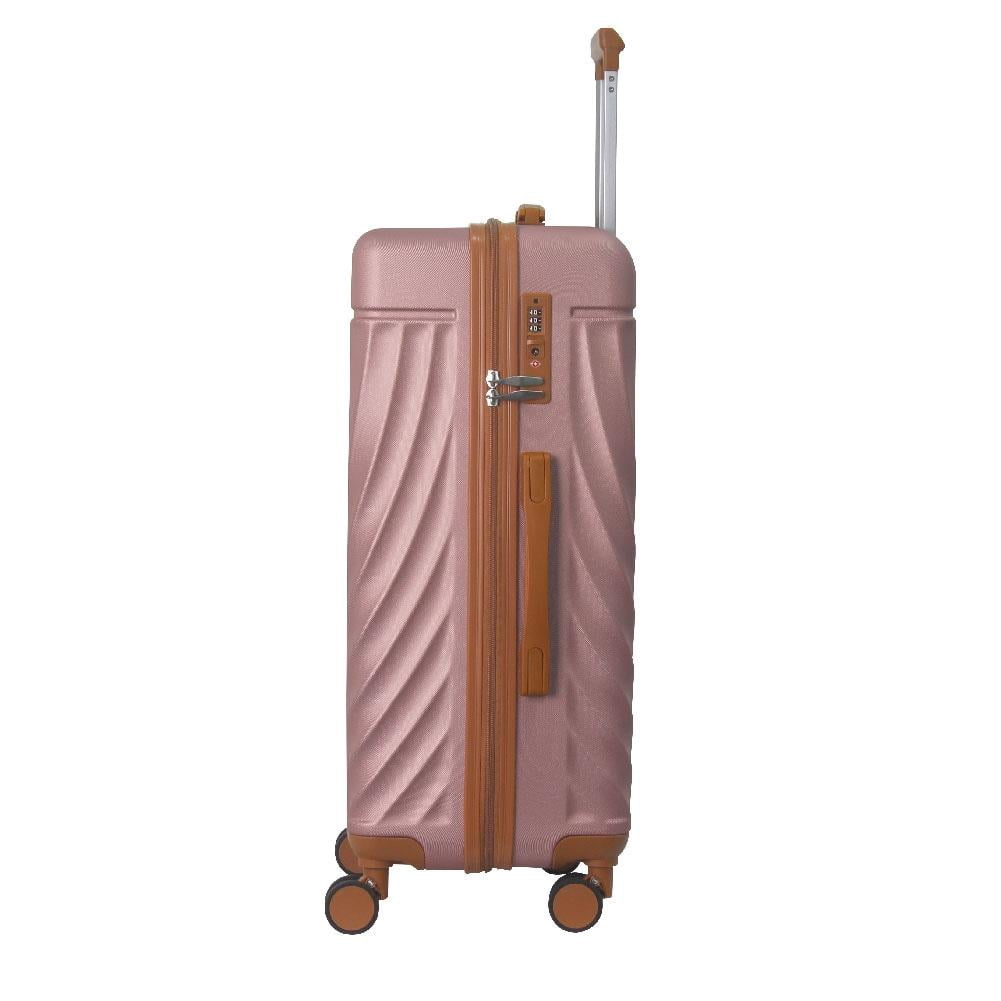 Lisonu 3-Piece Luggage Set, Hardshell Suitcase Set with Spinner Wheels & TSA Lock, ABS Travel Trolley, 20" 24" 28", Rose Gold
