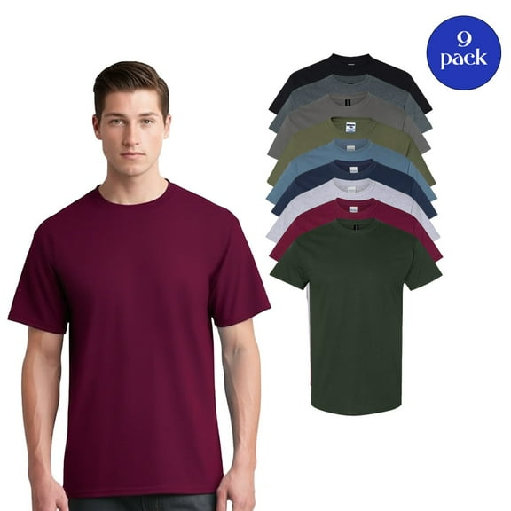 Gildan Men's Heavy Cotton T-Shirts, Bulk Plain Short Sleeve Tee, Dark Colors, 9-Pack, S