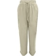 thumbnail image 5 of Women's Breathable Comfy Cotton Linen Pants Casual Loose Wide Leg Pants Summer Solid Color Elastic High Waisted Pants, 5 of 5