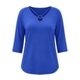 thumbnail image 6 of Vivianyo HD Women's V Neck Tunic Shirt, Curved Hem Three Quarter Sleeve Solid Top for Women, Fall Stretch Casual Shirt for Shopping Trips and Daily Errands, Sizes L-5XL, 6 of 8