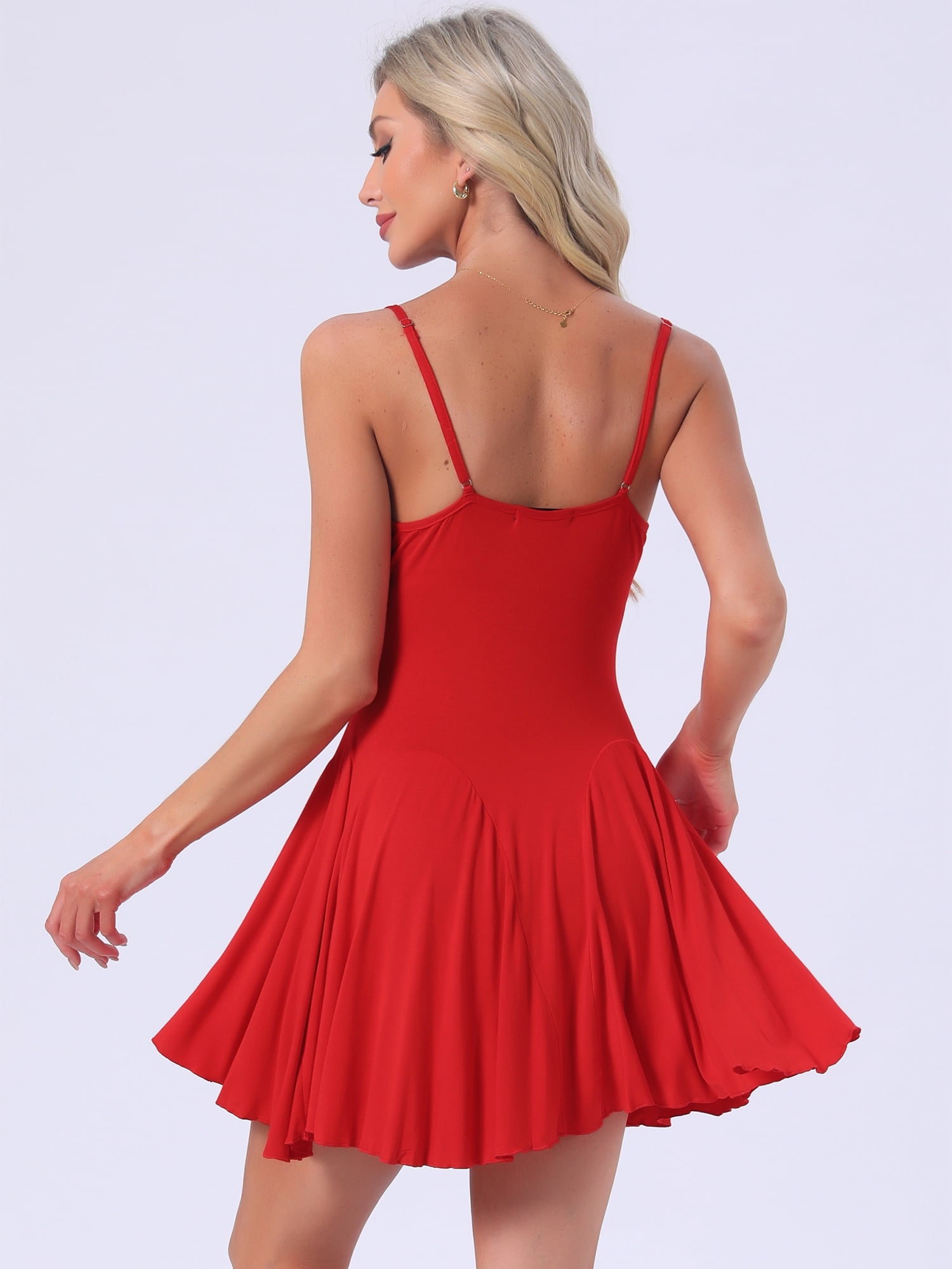 DARING DIVA Women's Nightgown Ruffle Spaghetti Strap Babydoll Chemise Dress M Red