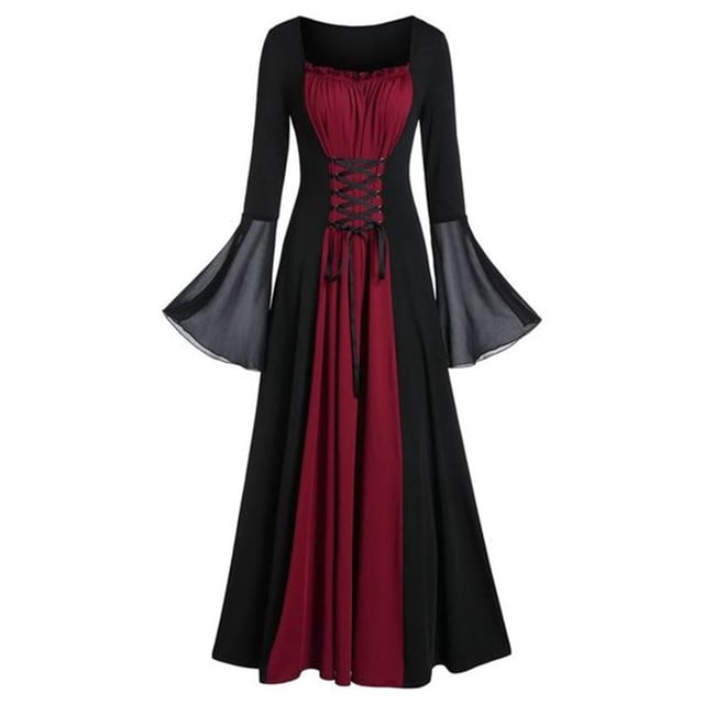 DuoJiaJ Performance Médiévale pour Femmes Robe Chemise Irlandaise à Manches Trompette avec Corset Robe Traditionnelle Fête et Party Femmes m Cosplay Gothique Rétro Robe Corset à Manches Longues