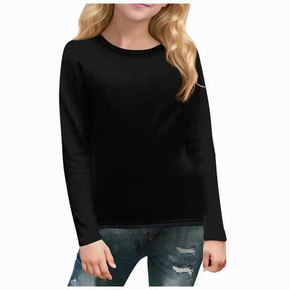 Yindaity Long Sleeves for Girls Long Sleeve T Shirts Kids Crewneck Spring Fall Tops Basic Tees(Black,5-6 Years)