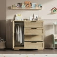 thumbnail image 6 of 43.3'' Small Wardrobe Closet, Wardrobe Cabinet with Door, 4 Drawers and Handing Rod, Wooden Clothes Cabinet 4 Drawer Dresser for Bedroom, Laundry Room, Cloak Room, Natural Oak, 6 of 8